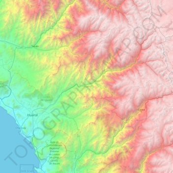 Mapa topográfico Huaral, altitud, relieve