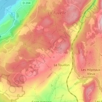 Mapa topográfico Touillon-et-Loutelet, altitud, relieve