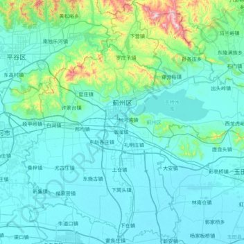 Mapa topográfico Jizhou District, altitud, relieve
