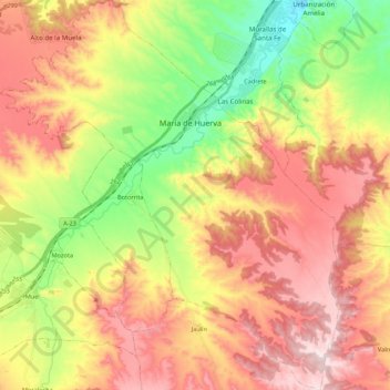 Mapa topográfico María de Huerva, altitud, relieve