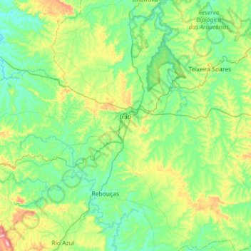 Mapa topográfico Irati, altitud, relieve