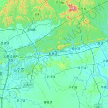 Mapa topográfico 青秀区, altitud, relieve