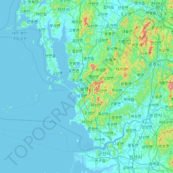 Mapa topográfico Boryeong-si, altitud, relieve