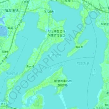 Mapa topográfico Middle Yangcheng Lake, altitud, relieve