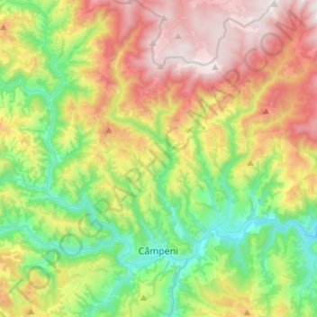 Mapa topográfico Câmpeni, altitud, relieve