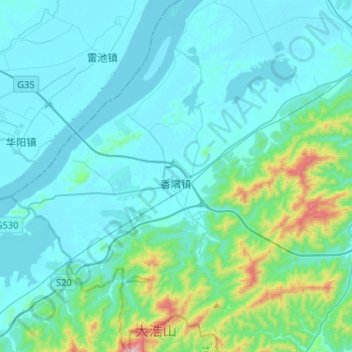 Mapa topográfico 香隅镇, altitud, relieve