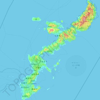 Mapa topográfico Isla Okinawa, altitud, relieve
