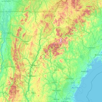 Mapa topográfico Nuevo Hampshire, altitud, relieve