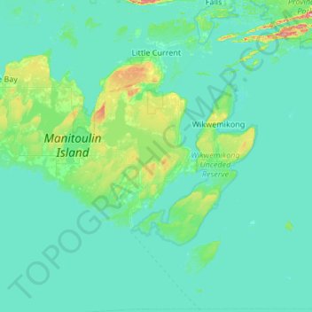 Mapa topográfico Northeastern Manitoulin and the Islands, altitud, relieve