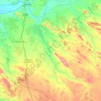 Mapa topográfico Tierra de Barros, altitud, relieve