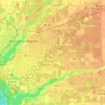 Mapa topográfico Town of Grand Rapids, altitud, relieve