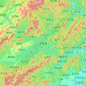 Mapa topográfico Chun’an, altitud, relieve
