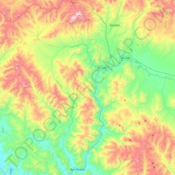 Mapa topográfico Antauta, altitud, relieve
