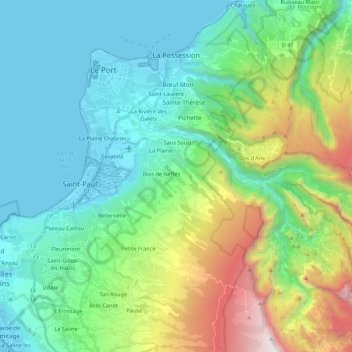Mapa topográfico La Possession, altitud, relieve