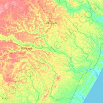 Mapa topográfico Esplanada, altitud, relieve