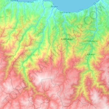Mapa topográfico Araklı, altitud, relieve