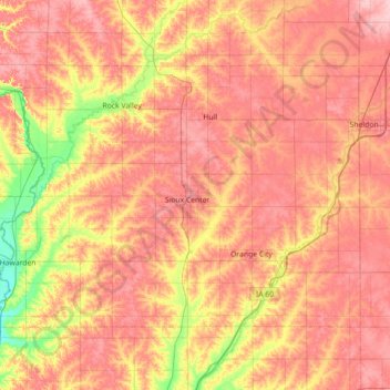 Mapa topográfico Sioux County, altitud, relieve
