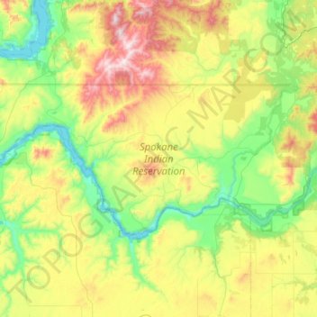 Mapa topográfico Spokane Indian Reservation, altitud, relieve