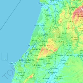 Mapa topográfico Leiria, altitud, relieve