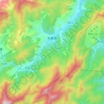 Mapa topográfico 水磨镇, altitud, relieve