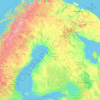 Mapa topográfico Finlandia, altitud, relieve
