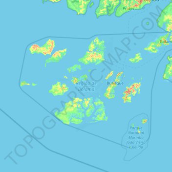 Mapa topográfico Región de Bolama, altitud, relieve