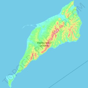 Mapa topográfico Карагинский остров, altitud, relieve