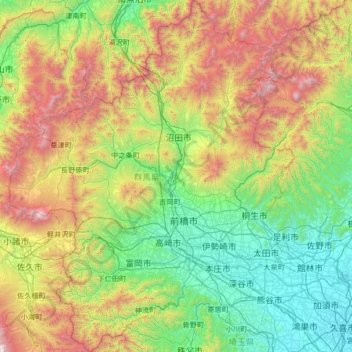 Mapa topográfico Gunma Prefecture, altitud, relieve