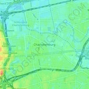 Mapa topográfico Charlottenburg, altitud, relieve