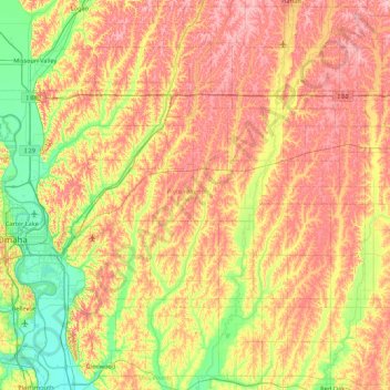 Mapa topográfico Pottawattamie County, altitud, relieve