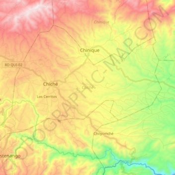 Mapa topográfico Chiché, altitud, relieve