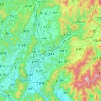 Mapa topográfico Namwon, altitud, relieve