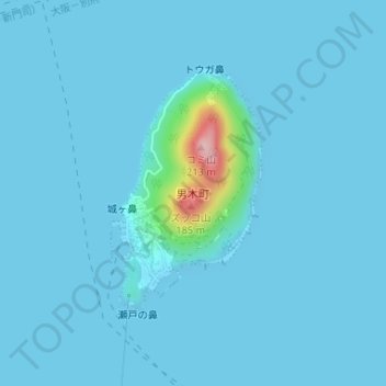 Mapa topográfico Ogijima, altitud, relieve