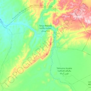 Mapa topográfico Targa Wassay, altitud, relieve