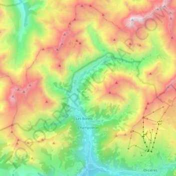 Mapa topográfico Champoléon, altitud, relieve