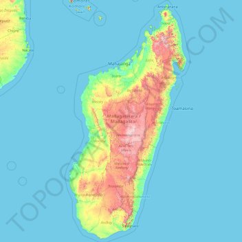 Mapa topográfico Madagascar, altitud, relieve