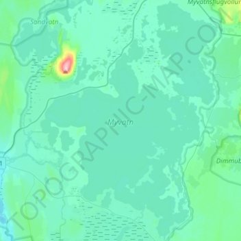 Mapa topográfico Mývatn, altitud, relieve