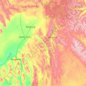 Mapa topográfico Caribou-Targhee National Forest, altitud, relieve
