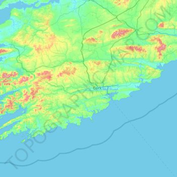 Mapa topográfico Condado de Cork, altitud, relieve
