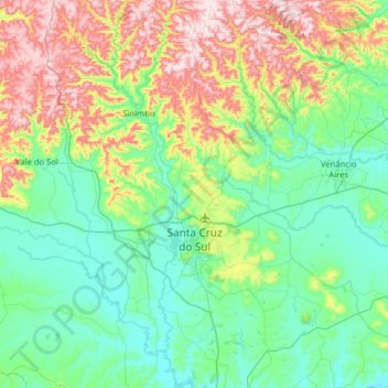 Mapa topográfico Santa Cruz do Sul, altitud, relieve