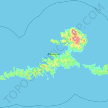 Mapa topográfico Atka Island, altitud, relieve
