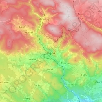 Mapa topográfico Nejdek, altitud, relieve