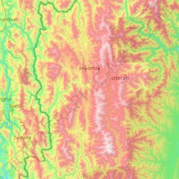Mapa topográfico Thantlang Township, altitud, relieve