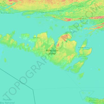Mapa topográfico Manitoulin Island, altitud, relieve