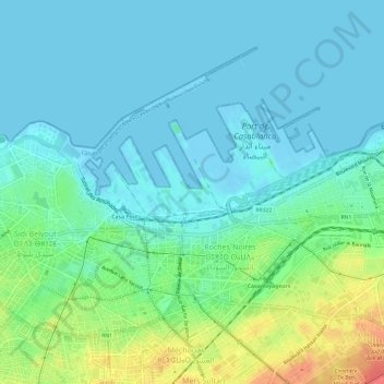 Mapa topográfico arrondissement de Sidi Belyout مقاطعة سيدي بليوط, altitud, relieve