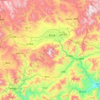Mapa topográfico Lingqiu County, altitud, relieve