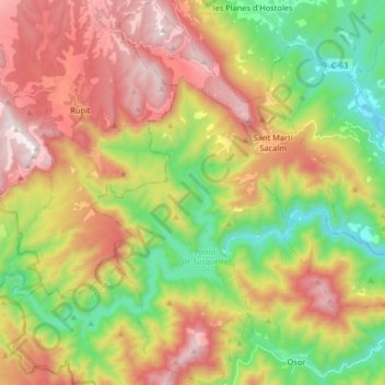 Mapa topográfico Susqueda, altitud, relieve