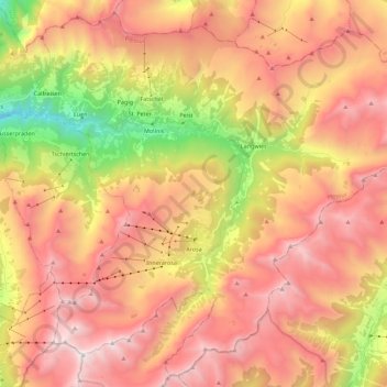 Mapa topográfico Arosa, altitud, relieve