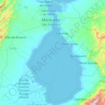 Mapa topográfico Lake Maracaibo, altitud, relieve