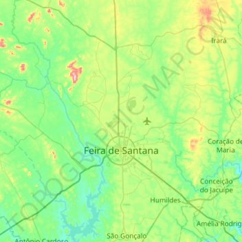 Mapa topográfico Feira de Santana, altitud, relieve
